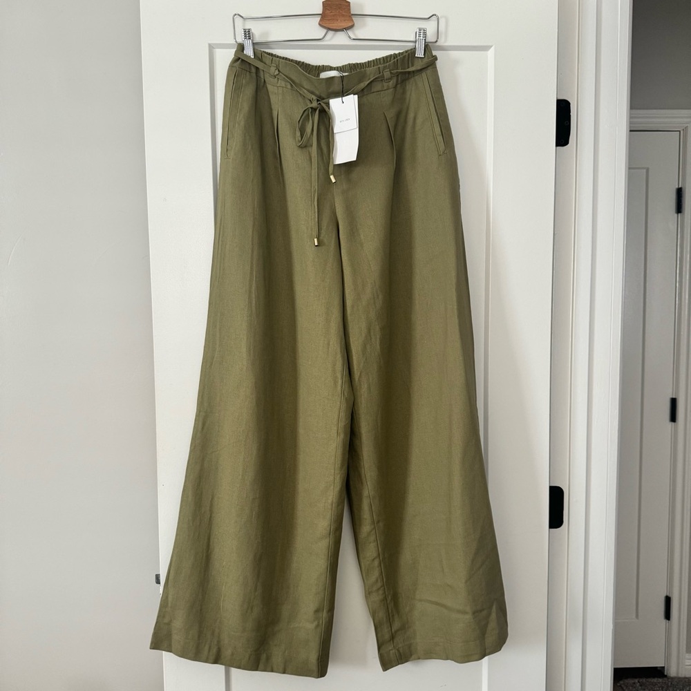 Zara High Waisted Linen Blend Wide Leg Trousers